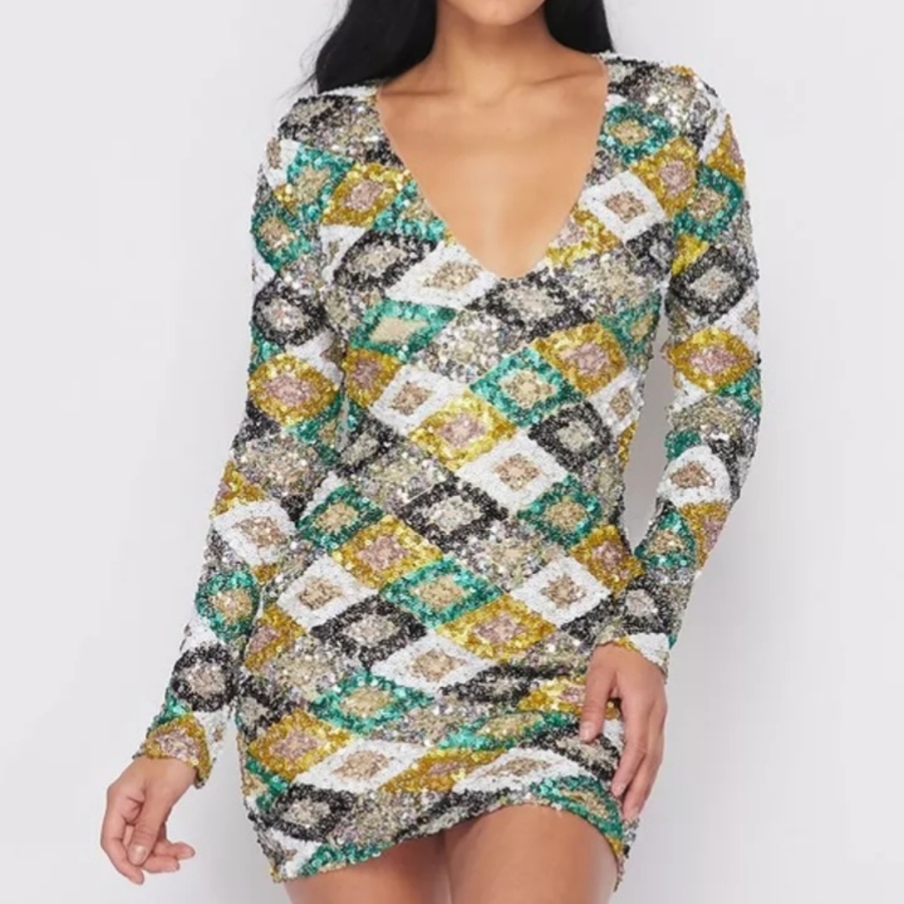 Deep V sequin dress